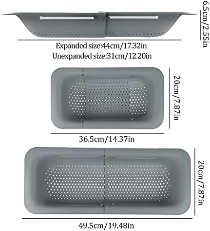 Sink Filter Tray,Forreen 2PCS Square Drain Basket Collapsible Kitchen Colander Sink Basket Adjustable Sink Drain Shelf with Extendable Over The Sink for Pasta Fruit Vegetables