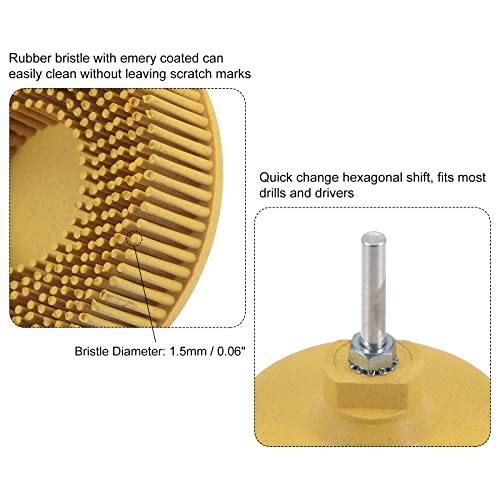 Image of uxcell 3Inch Bristle Disc 80 Grit Abrasive Coating Removal Disc with 1 /4 Inch Round Shank, for Metalworking And Remove Stubborn Coatings, Yellow