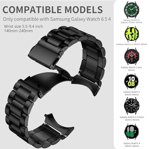 Mastten No Gap Compatible with Samsung Galaxy Watch 7 6 5 4 Strap 44mm 40mm, Stainless Steel Metal Watchband for Galaxy Watch 6 Classic Strap 47mm 43mm/Watch 5 Pro 45mm/4 Classic 46mm 42mm, Black - Image 4