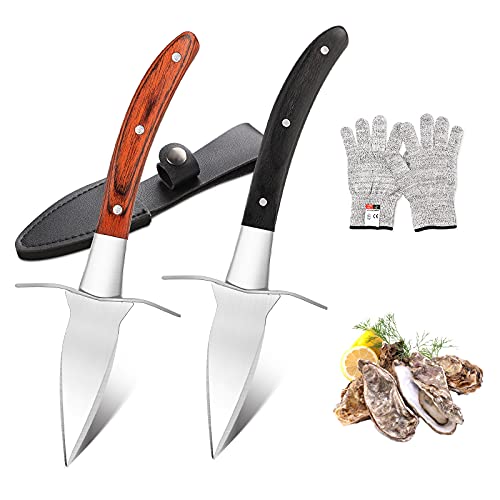 Rerted Oyster Knifeï¼Œoyster shucker Suitï¼ŒGloves Cut Resistant Level 5 Protection Seafood Opener Kit Tools Gift(2knifes+1Glove)3.5â€™â€™ Stainless steel Oyster Knife -Thoughtful Gift for Seafood Lovers