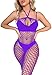 Walang Lip Women's Sexy Mesh Bodystocking Fishnet Lingerie See Through Dress Stretches Tight Halter Bodysuit Crotchless (Purple)