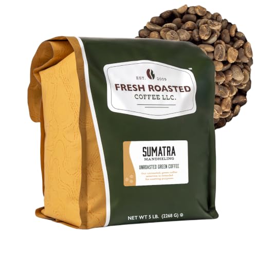 Fresh Roasted Coffee, 100% Sumatra Mandheling Unroasted Green Coffee Beans for Home Roasting, Kosher, 5 lb (80 oz)