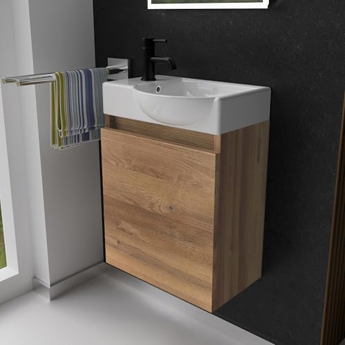 Alpenberger Set Mobile Bagno Con Lavabo 55 Cm - Pensile In Bambù Con Anta Soft-close - Ceramica Bianca - 2
