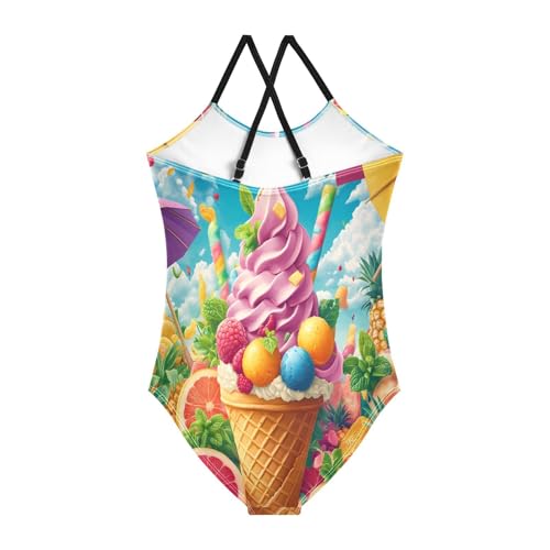 ALAZA Ice Cream Pineapple Orange Lemon Girls Swimsuit Bathing Suit Beach Swimwear One Piece 3-10T2