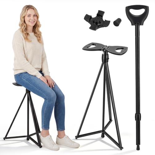 Bastón con asiento portátil, plegable de aluminio y bastón de senderismo