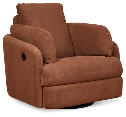Signature Design by Ashley Modmax Contemporary Press-Back Swivel Glider Rocker Recliner with Machine Washable Cover, Hidden Storage Compartments and 2 Bolster Pillows, Orange -  Ashley Furniture Industries, 9210261