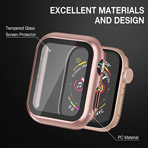 Image of Case Compatible with Apple Watch 44MM Series 6 /5 /4 /SE with Built-in Tempered Glass Screen Protector, All-Around Ultra-Thin Bumper Full Cover Hard PC Protective Case for iWatch, Rosegold