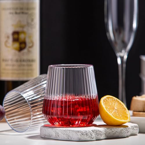 Rarapop 20 Pack Ribbed Plastic Wine Glasses, 14oz Origami Style Ridged Drinking Glasses Tumbler Disposable & Reusable for Champagne, Dessert, Catering, Weddings by Rarapop - Image 7
