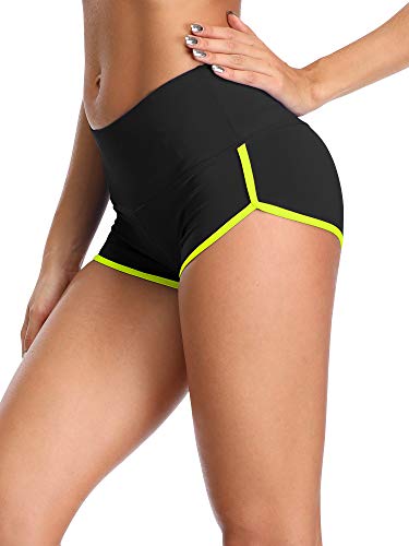 CADMUS Women's Workout Yoga Gym Shorts,1301,Black (Green),Medium