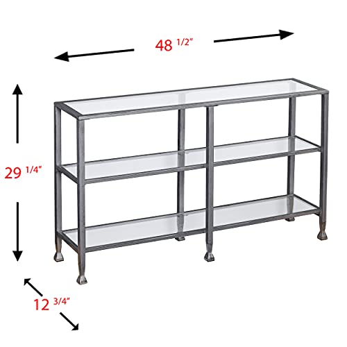 Southern Enterprises Jaymes 3 Tier Glass Console Media Table, Silver Frame Finish #TOP6