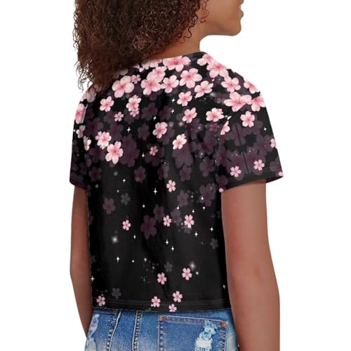 Image of Girls Fashion Crewneck Tee Shirts Casual Short Sleeve Crop Top Summer Outfits 5-14 Years Old
