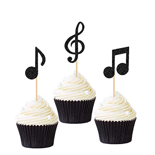 36Pcs Black Glitter Music Notes Cupcake Toppers Food Picks Musical Symbols Cake Decoration For Baby Shower Birthday Music Themed Party Suppliers #TOP7