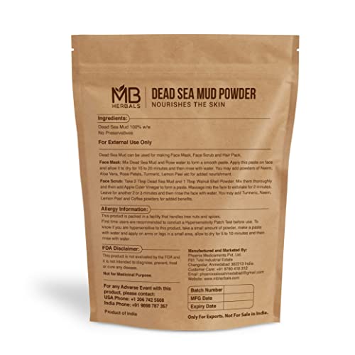 Mb Herbals Dead Sea Mud 1 Lb / 16 Oz / 454 Gram | Nourishes Exfoliates Softens & Detoxify The Skin | Dry Clay Powder #TOP1
