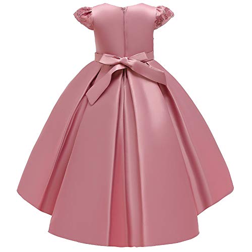 Flower Girls Satin Embroidery Elegant Opening Ceremony Bowknot Princess Birthday Party Dress 10 Pink2