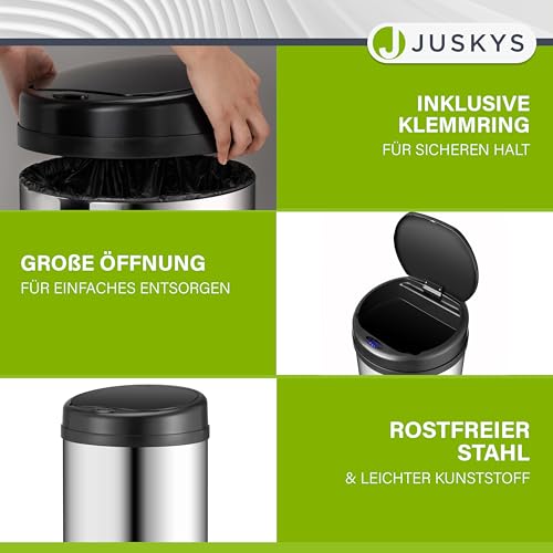 touchloser Deckel öffnet per Handgeste - Detailansicht von Juskys Sensor-Mülleimer Silber 40L Test – Dealfoxx.de