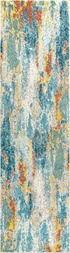Jonathan Y Ctp106B-28 Contemporary Pop Modern Abstract Vintage Waterfall Blue/Cream/Yellow 2 Ft. X 8 Ft. Runner-Rug, Bohemian,Easy-Cleaning,Forbedroom,Kitchen,Livingroom, Non Shedding #TOP1