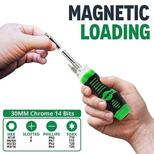 Wilfiks 14 Bit Screwdriver Set With Built-In Led Light + An Attractive Force Telescoping Pick-Up Tool, High-Strength Multi-Purpose Ergonomic Grip Screw Driver, Storage Case Included #TOP5