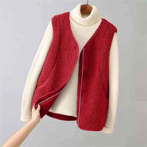 Chalecos de lana de cordero para mujer con cuello en V y cremallera estilo BF 4