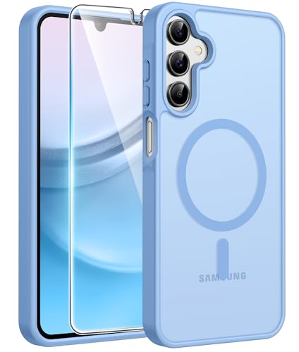 Image of FNTCASE for Galaxy A15 5G Phone Case: [Compatible with Magsafe] [Screen Protector] Matte Translucent Military-Grade Protection for Samsung A15 Cover - Light Blue