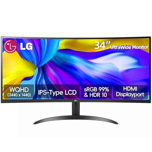Image of LG 34 Inch Curved UltraWide Monitor, IPS Display, QHD(3440x1440), Dynamic Action Sync, HDR10, sRGB 99%, OnScreen Control, Dual Controller, Multitasking and Content Creation, DisplayPort & HDMI, Tilt