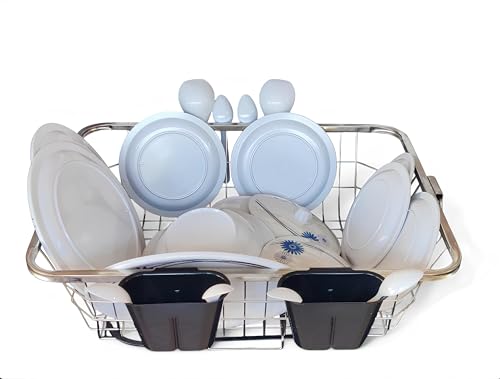 Image of Steel Drainer Tray Basket (56x43x23) Stainless Steel Dish Drainer Rack with Drip Tray /Utensil Drying Stand for Kitchen
