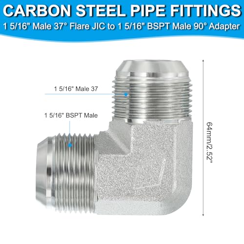 Image of PATIKIL Hex Reducing Nipple Connectors Pipe Adapter 1 5 /16 inch Male 37 Flare JIC x 1 5 /16 inch g Male 90 Adapter, Pipe Fitting Reducer Nipple Adapter Plated Steel Hydraulic Fitting