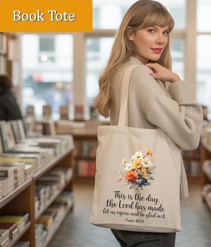 Image of Aesthetic Christian Gifts Tote Bag for Church, Religious Tote Bag for Bible Study, Medium Size with Inner Pocket
