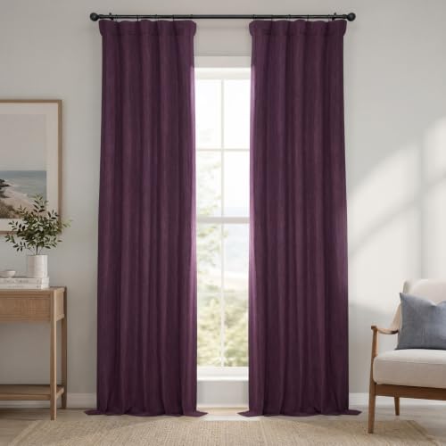 Image of HPD Half Price Drapes - Faux Linen Curtains for Living Room (1 Panel) - 50W X 108L - Textured Room Darkening Curtains for Bedroom 108 Inches Long - Drapes for Home Decor, Mulberry