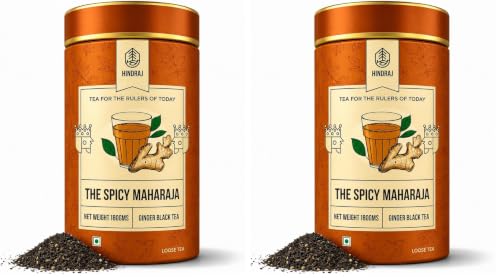 Image of House of Hindraj The Spicy Maharaja Ginger Masala Tea Loose Leaves 180 g Organic Kadak Chai with Real Ginger Warming, Digestive Aid, Rich Aroma, Strong Flavor (Pack of 2)