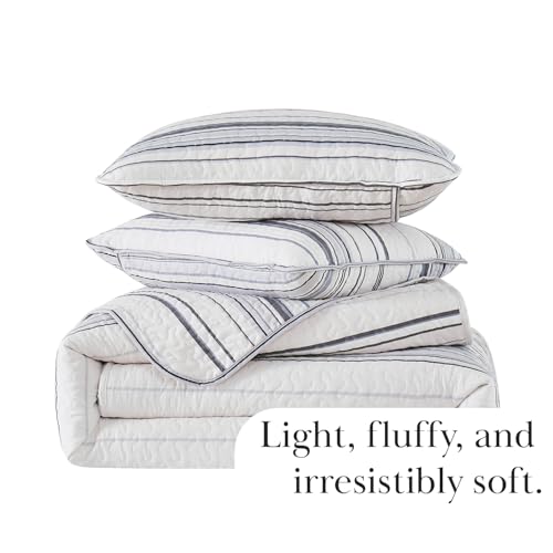 Southshore Fine Living, Inc. Oversized Quilted Bedspread Set, Striped Grey Quilt Queen Size, 3-Piece Coastal Bedding and 2 Pillow Shams, All Season Microfiber Quilt Full Size Bed Set, Grey Stripes - Image 7