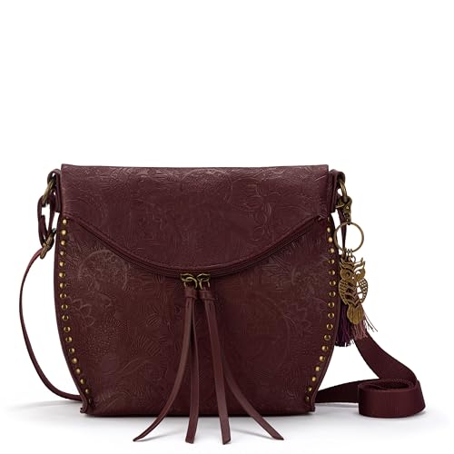 Arcadia Flap Crossbody – Bolsa tiracolo feminina de couro premium – Bolsa de ombro pequena para uso diário e viagem com fecho de aba, Cereja preta, Medium, Arcadia Flap Crossbody