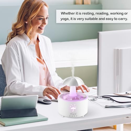 Regenschirm Luftbefeuchter, Regenwolken-Luftbefeuchter, Regengeräusche Zum Schlafen, Rain Cloud Humidifier Regen Pilz Lampe mit 7 Farbe Licht, Regenschirm-Luftbefeuchter 350ml, Öl Diffuser