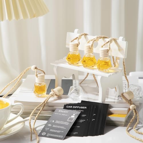 Image of DaisyInner 200 Sets Car Diffuser Bottles Empty Bulk Hanging Car Air Freshener Diffuser Bottles Glass Perfume Holder with Instruction Cards for Essential Oil Wedding Bridal Birthday Gifts (Diamond)