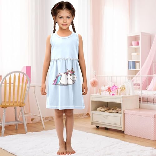 Girl Sleeveless Dress Summer Tank Play Dress Outfit Cute Unicorn Butt Cartoon Blue 2T-8T3