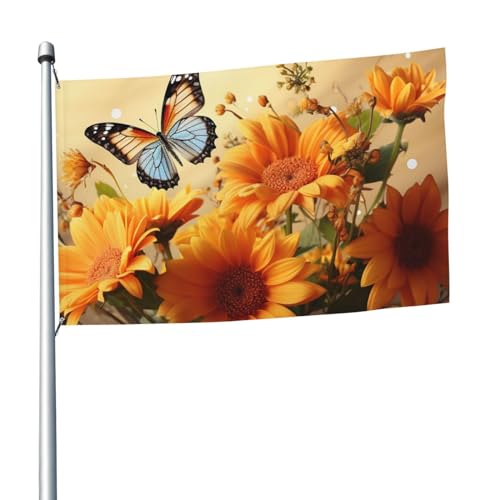 Grands drapeaux pour décoration extérieure tournesol et papillon 1,5 x 2,4 m avec œillets