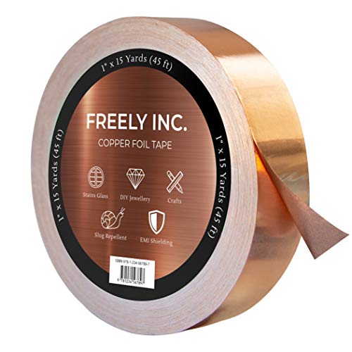 Freely Copper Foil Tape – Now 150% Thicker - Conductive Adhesive - 1 Pack (1Inch x 45FT x 1.5MIL) – Slug Repellent, EMI Shielding, Crafts, DIY Projects – Best Quality, Great Price