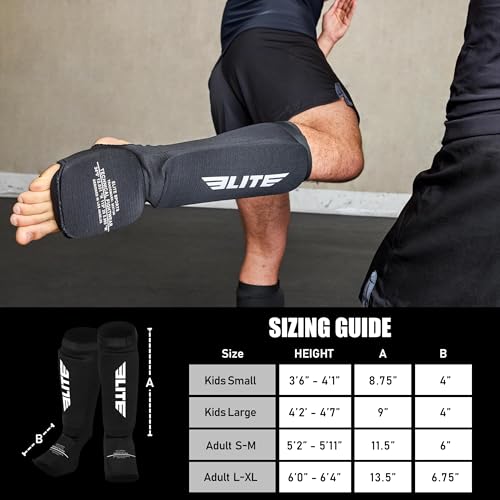 Elite Sports Item Protective Kickboxing, MMA, Muay Thai Shin & Instep Guards Leg Pad Training Protective Gear Washable (L-XL)