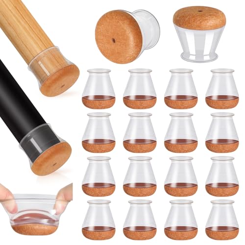 Protector Patas Sillas, 16 Piezas Protectores de Suelo para Patas de Silla, Silicona Tapas de Piernas de Silla con Almohadilla de Fieltro Engrosada, Antiarañazos, Reducción de Ruido(Transparente)