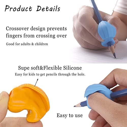 VIKSAUN 7Pcs Crossover Pencil Grips, Pencil Grips for Children, Silicone Ergonomic Posture Correction Writing Tool for Preschoolers, Adults, Lefty or Righty,Suitable for all Pencil Types(Multicolor)