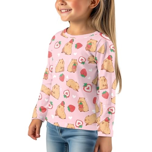 Image of Girls Cartoon Print Long Sleeve Graphic Tee Casual Crew Neck T-Shirts for 3-16 Years Little Girls