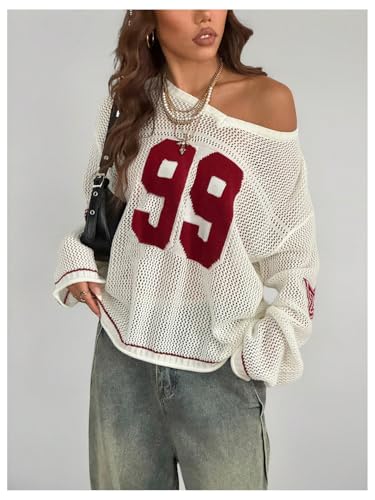 Image of Verdusa Women's Y2k Crochet Tops Jersey Shirts Graphic Going Out Summer Outfits Oversized Streetwear