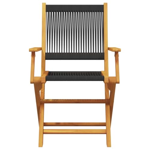 Chaise de jardin noire pliante en acacia et polypropylène (Lot de 2) pour extérieur - 6