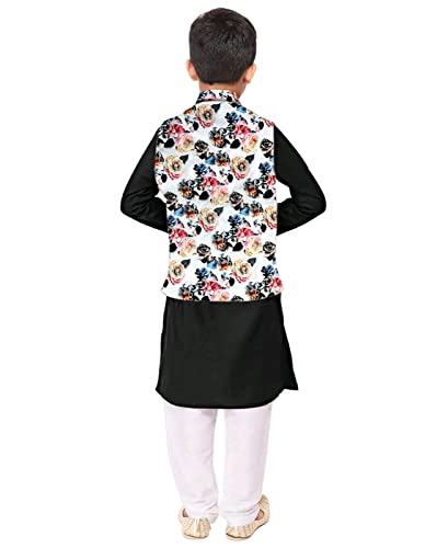 Image of Os Men's & boy kurta pyjama set with nerhu jackets (Multi printed) in cotton (baap beta|father son|)