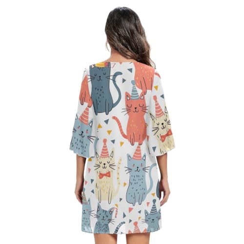 Robe de cocktail motif chat manches 3/4 pour sublimer les morphologies sans serrer - 4