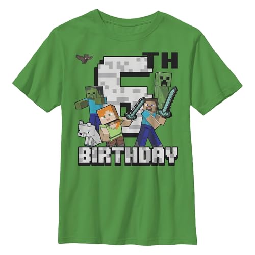 Boy's Minecraft Happy 6th Birthday Graphic T-Shirt, Boys Shirt Kelly Green
