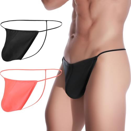 ZAIGELUO String Tanga Herren Mit Beutel Verstellbaren Leicht Männer Unterhose Niedrigschnitt T-Rücken Thong Unterwäsche 3XL 2er Pack