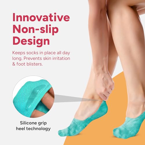 Image of Eedor No Show Socks Women - Low Cut Ankle, Non Slip | Breathable Cotton & Spandex, Flat Boat Line Invisible Socks with Silicone Heel Grips, for Flats, Heals, Loafers