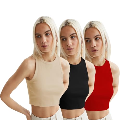 Image of KERI PERRY Tops for Women Crop Top for Women's Tank Activewear Tee Sports Western Casual Cotton Camisole Pack of 3 Combo