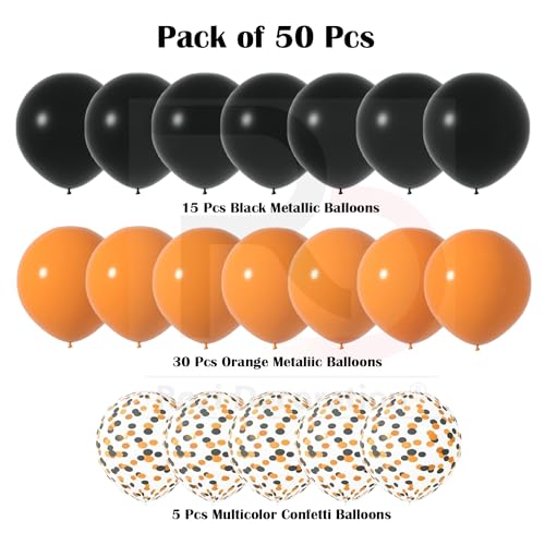 Image of Rozi Decoration Halloween Theme Rubber Balloons - 50 Pcs Orange & Black Balloon Decor Kit | Scary Party Supplies for Home, Hotel, Garden Decor | Birthday & Anniversary Decoration