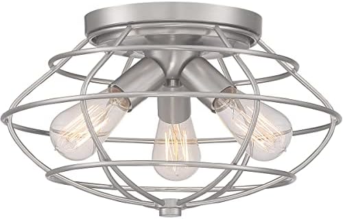 DESIGNERS FOUNTAIN 3-Lights Jax Flush Mount Ceiling Light, 15 Inch Lighting Fixture for Kitchen, Bedroom, Bathroom, and Hallway, Steel, Brushed Nickel, 1260-BN